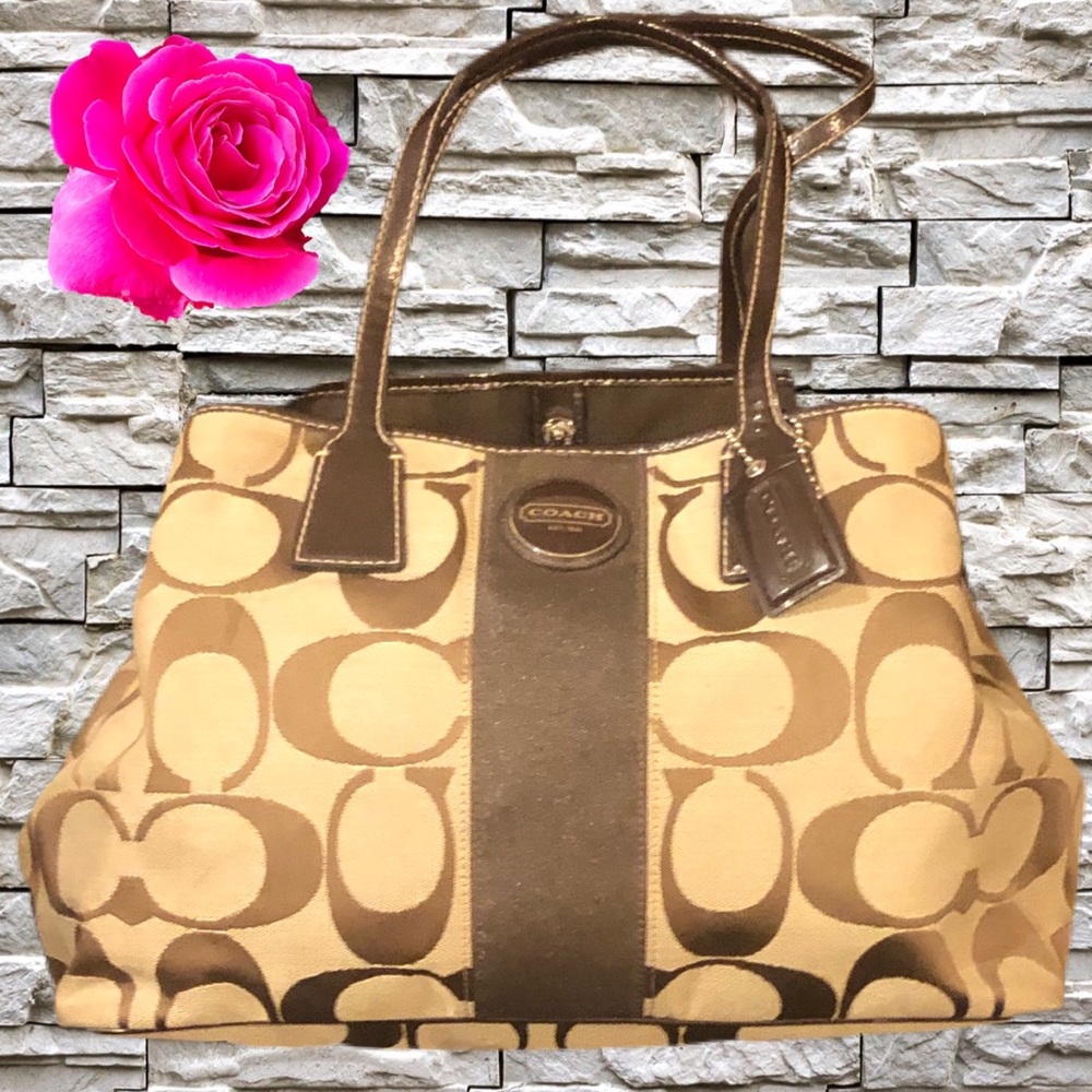 Coach Large Brown & Tan Signature Logo Shoulder Bag